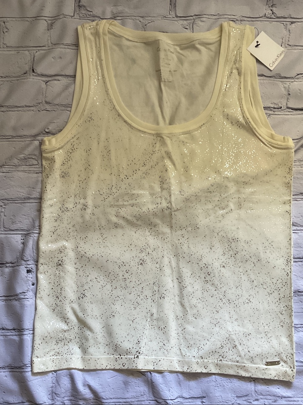 NWT Size L/XL Calvin Klein Pale Cream Glitter Ombre Tank with Stretch